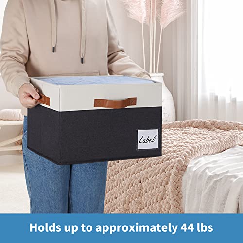 GhvyenntteS Fabric Storage Bins with Lids 6 Pack, Foldable Fabric Storage Baskets with Lid and Handles, Large Closet Organizers and Storage boxes with Label for Home Office (Black, 15" x 11" x 9.7") - color: Black with White, size: Large-6 Pack