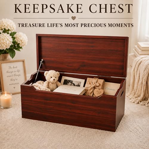 Hope Chest, Wooden Keepsake Box, Memory Storage Trunk, Solid Wood Heirloom Chest, Fully Assembled, Mahogany - 30” - color: Keepsake Chest - Mahogany