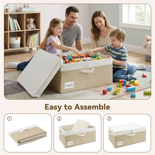 GRANNY SAYS Decorative Storage Boxes with Lid, Large Storage Bins with Double-Open Lid, Storage Basket for Clothes, 63L Closet Linen Storage Bin, White/Khaki, 2-Pack - color: White/Khaki, size: Extra Large - 2 Pack