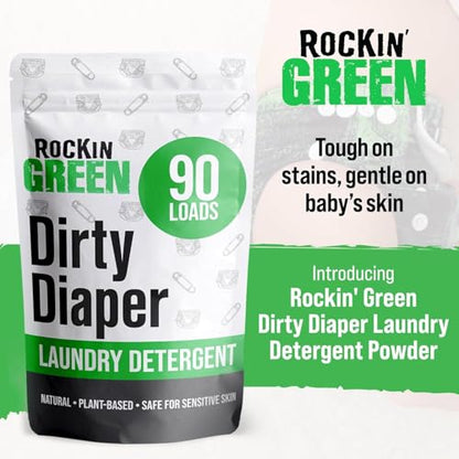 Rockin' Green Laundry Detergent, Plant based, All Natural Laundry Detergent Powder, Vegan and Biodegradable Odor Fighter, Safe for Sensitive Skin (Baby Cloth Diaper 90 Loads Unscented) - size: 90 Loads