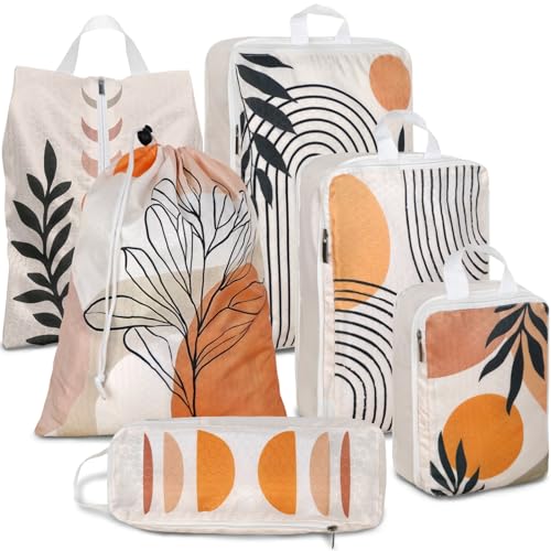 6 Pcs Compression Packing Cubes Waterproof Suitcase Travel Bag Luggage Backpack Organizer Travel Cubes for Packing-Bohemian - color: Bohemian 01