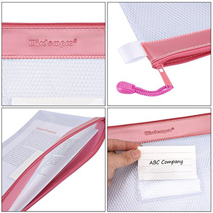 Zipper Pouch, Wisdompro 4 Packs Durable Letter Size Waterproof Mesh File Bag, Document Organizer - Pink - color: Pink