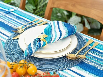 YiHomer Indoor Outdoor Tabletop for Spring Summer Decorations, Picnics and Dinner Parties - Stain and Water Resistant, Crayon Art (Ocean), Zipper Tablecloth, 60 x 120 Rectangle with Umbrella Hole - size: 120" x 60" (Zipper)