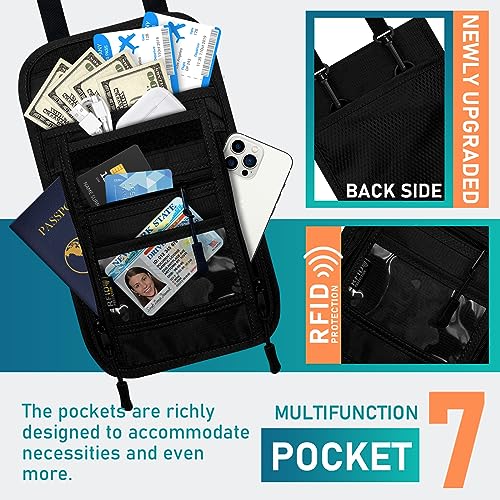 sundee Travel Neck Wallet with Double Zippers, RFID Blocking Passport Holder with Adjustable Neck Strap for Men and Women to Keep Cash, Credit Cards and Travel Documents Safe - Black - color: Black