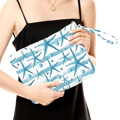 Fokongna Wet Bag Travel Wet Dry Bag for Swimsuit Beach Pool Diapers Dirty Yoga Gym Clothes Zipper Pouch for Women Sister Friends Ocean Sea Shells Beach Starfish Gifts - color: Starfish & Bubbles