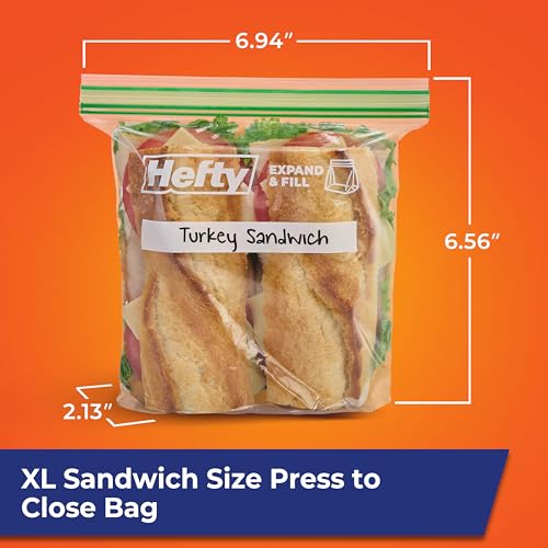 Hefty XL Press to Close Plastic Sandwich Expand and Fill Food Storage Bags, 130 Count (Pack of 4) - size: Sandwich (Pack of 4), style: 130 Count