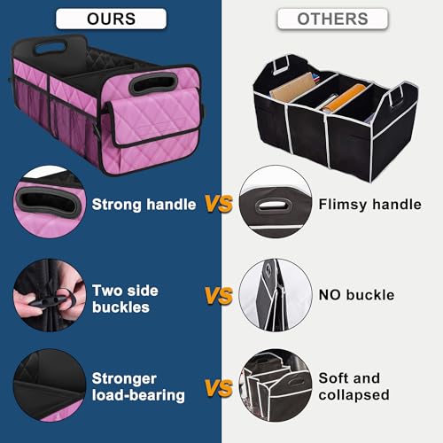 Deosk Car Trunk Organizer for SUV, Car Organizers and Storage with Reinforced Handles, Car Accessories for Women/Men 50L Waterproof Polyester Trunk Organizer(Medium,Pink) - color: Pink, size: Medium