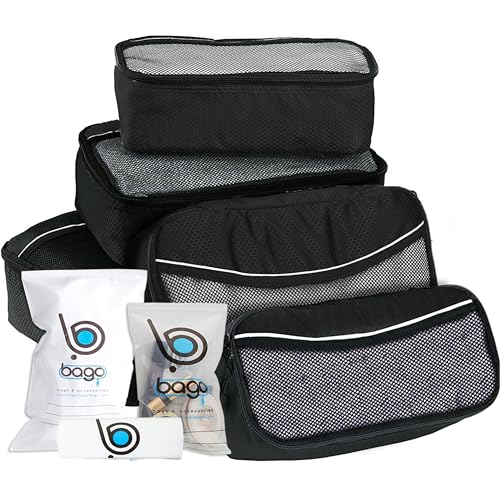 bago 8 Pcs Packing Cubes for Travel - 5 Travel Packing Cubes for Suitcases with 3 ZipLock Bags, Luggage Organizer Bags to Get Maximum Storage, Save Time & Effort to Pack (Black) - color: Black, size: 5pcs Set