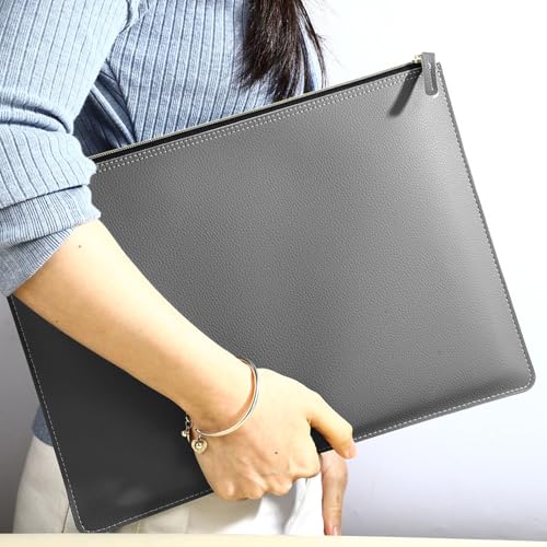 PU Leather A4 File Folder Zipper Document Holder Envelope Folder Case for Receipt Contract (Gray) - color: Gray