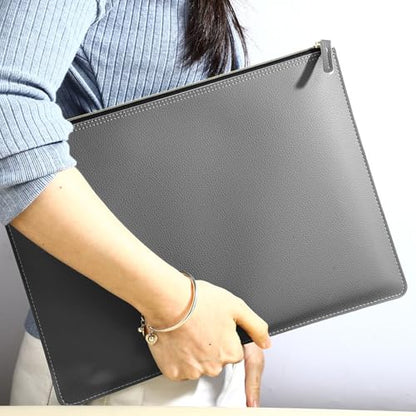 PU Leather A4 File Folder Zipper Document Holder Envelope Folder Case for Receipt Contract (Gray) - color: Gray