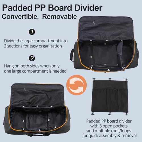 Bagenerous 110L/140L Expandable Soft-Sided Foldable Duffle Bag with 2 Rubber Wheels,Packable 32” Rolling Carry-On with Multi-Pockets & Compartments,Black Orange - color: Black Orange