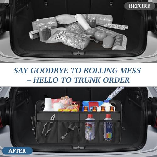 Trunk Organizer, Collapsible Waterproof Multi-Compartment Trunk Organizer for SUVs & Sedans, Car Storage with Reinforced Handles, Car Accessories for Women and Men, 52L - color: Gray, size: Standard