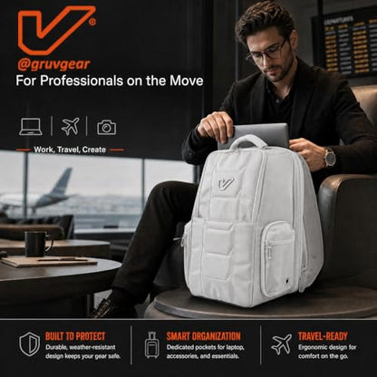 Gruv Gear Travel Laptop Backpack, 20L Silver Tech Backpack with Modular Storage Shelves, Dual Access Pockets & TSA-Friendly Design, Compact Carry-On Backpack for Work, Travel & Everyday Carry - color: Silver/Blue
