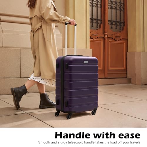Coolife Luggage 3 Piece Set, Lightweight Durable Hardshell Suitcase set with 360° Spinner Wheels, TSA-approved Lock, Checked Family Travel Luggage sets, 20/24/28 Inch, Purple - color: Purple, size: 20in24in28in