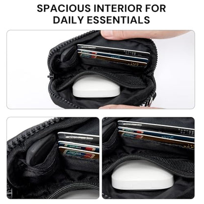 YDF The Iris Wallet for Women Mini Zip Card Case with Clear ID Window Zipper Coin Purse Lightweight Portable Keychain Wallet - color: Black