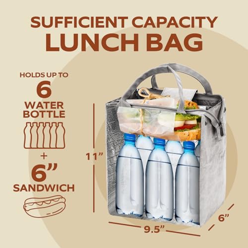VonNova Women’s Insulated Lunch Bag with Premium 4mm Cooler Insulation, Cute Large 7L Lunch Tote for Office, Durable Small Lunch Box for Women, Stylish Lunchbox for Adults, Teens, Nurses, Teachers - color: Silver