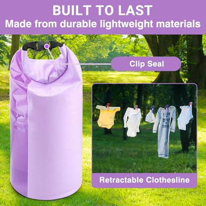Travel Washing Machine & Retractable Clothesline - Hand Washing Machine & Portable Clothes Washer - Durable Travel Laundry Wash Bag & Camping Washing Machine - Portable Manual Clothes Washer - color: Lavander