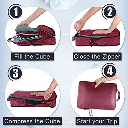 BAGAIL 5 Set Ultralight Compression Packing Cubes Travel Accessories Expandable Packing Organizers(Burgundy) - color: Burgundy