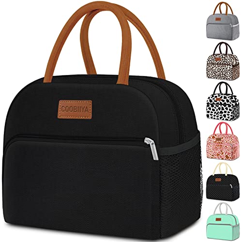 Coobiiya Lunch Box Lunch Bag for Women Men,Reusable Cute Lunch Pail bag,Leakproof,Insulated LunchBox Tote Compact 10L, Cooler Lunch Container for Work Travel Office (Black) - color: Black, size: A-regular