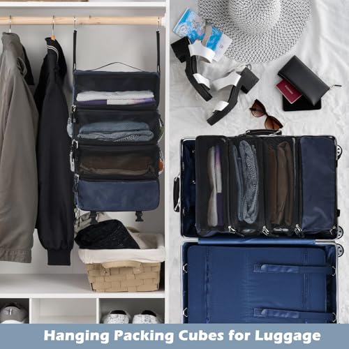 Surblue Hanging Travel Organizer Portable Hanging Luggage Organizer Multiple Compartments Collapsible Compression Closet Packing Cubes,Navy,M - color: Navy, size: Medium