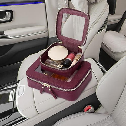 Clear Makeup Bag Set Travel Cosmetic Bag and Toiletry Bag Women's Purse Pouch Cosmetic Stroage Organizer Case with Zipper Car Essentials (Burgundy, M+Mini) - color: Burgundy, size: M+Mini