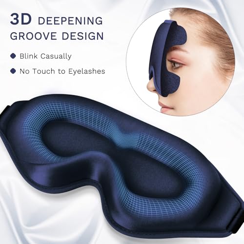 99% Fully Block Out Light Eye Sleep Mask, 3D Deep Contoured Eyes Cover Zero Pressure, Long Lash Extension Eyes Mask with Adjustable Straps for Sleeping Travel Home Nap Rest Women Men (Dark Blue) - color: Dark Blue