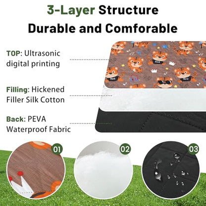 Dimatic Cute Picnic Blankets 78"x78" Extra Large Beach Blankets Waterproof Sand Proof Foldable Portable for Outdoor Family Camping - color: Dancing Tiger