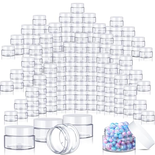 200 Pcs 1 oz Empty Bulk Plastic Container Jars with Lid Leak Proof Round Plastic Jars Small Cosmetic Travel Containers for Storage Makeup Creams Lotion Ointments, White - color: White, size: 1 oz