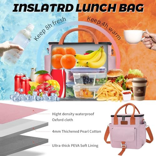 Joymee Insulated Lunch Box for Women Adjustable Shoulder Strap Lunch Bag - Pink - color: Pink