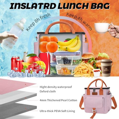 Joymee Insulated Lunch Box for Women Adjustable Shoulder Strap Lunch Bag - Pink - color: Pink