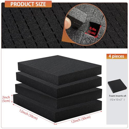 QDYMXUN Pre-Cubed Pick & Pluck Foam Sheets - 4-Pack (12"x12"x2") Polyurethane Apart Insert Pads Liners for Toolboxes, Storage Drawer and Crafts - size: 4Pack 12'' x 12'' x 2''