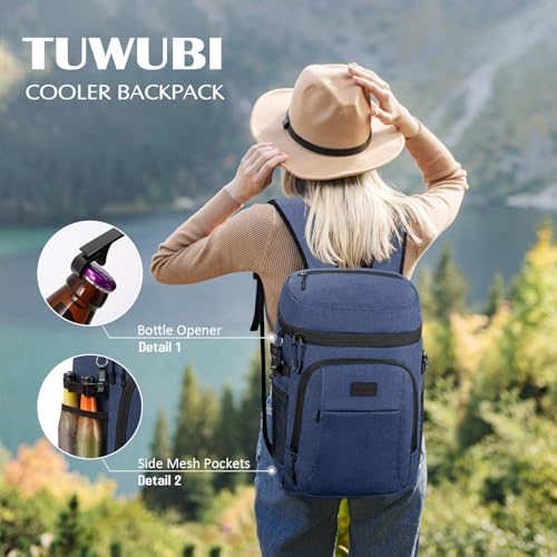 Tuwubi Cooler Backpack 35/42 Cans, Backpack Coolers Insulated Leak Proof for Men Women, Waterproof Soft Sided Lunch Camping Beach Travel Ice Chest Backpack Cooler Bag - color: Blue, size: Medium