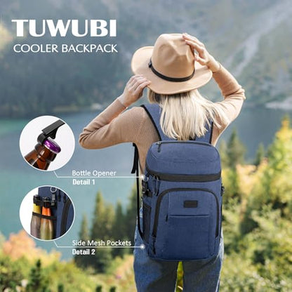 Tuwubi Cooler Backpack 35/42 Cans, Backpack Coolers Insulated Leak Proof for Men Women, Waterproof Soft Sided Lunch Camping Beach Travel Ice Chest Backpack Cooler Bag - color: Blue, size: Medium