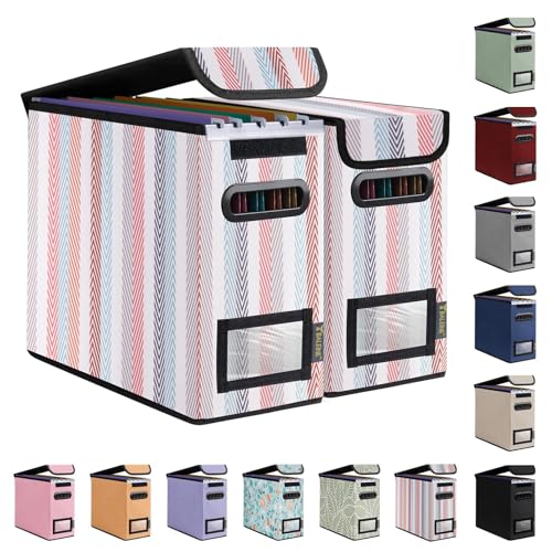 BALEINE File Organizer Box with Lid, Collapsible File Folder Organizer with Plastic Slide, Hanging File Folder Box for Office Document Storage (2 Pack, Color Stripe, S) - color: Color Stripe, size: 2 Pack (Slim)