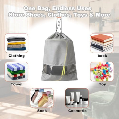 20 Pack Shoe Bags for Travel, 17" x 12.6" Drawstring Shoe Organizers with Clear Window, Breathable Non-Woven Dustproof Pouches for Luggage & Closet (Gray) - color: Gray