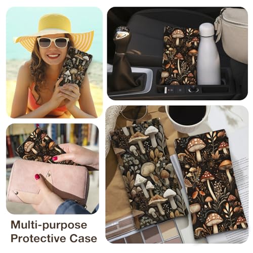 Eyeglasses Sunglasses Case PU Soft Squeeze Top Glasses Pouch for Women Student,Floral Pattern Portable Anti Scratch - color: Brown-mushroom04