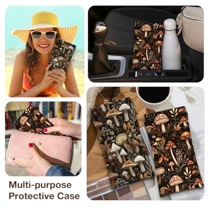 Eyeglasses Sunglasses Case PU Soft Squeeze Top Glasses Pouch for Women Student,Floral Pattern Portable Anti Scratch - color: Brown-mushroom04