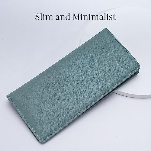Bveyzi Ultra Slim Thin Leather RFID Blocking Credit Card Holder Bifold Clutch Wallets for Women - color: Blue Grey