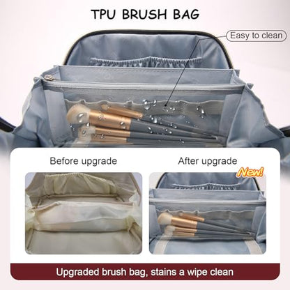 BOYATU Travel Makeup Bag Organizer Cosmetic Bag: 3 Pcs Set Make up Bags for Women with Handle - Waterproof Vegan Leather Toiletry Bags Travel Essentials Pouch with Compartments (A-04-Red) - color: 02-D-Red