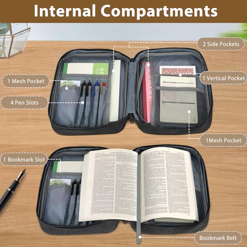 GERMUN Bible Cover with Durable Handle, Carrying Book Case Church Bag Bible, Protective with Zippered Pocket, Bible Study Accessories Supplies, Book Protector for Book Lovers, Black