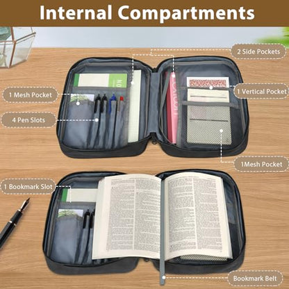 GERMUN Bible Cover with Durable Handle, Carrying Book Case Church Bag Bible, Protective with Zippered Pocket, Bible Study Accessories Supplies, Book Protector for Book Lovers, Black