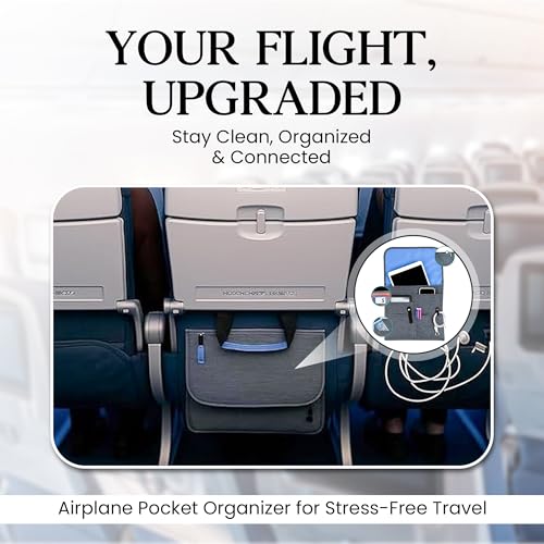 SO~MINE Airplane Pocket Organizer | Tray Table Cover | In Flight Seat Back Organizer Bag | Commuter Essential Travel Bag | Media Pouch For Flying | Travel Gift | Attaches To Luggage - color: Charcoal Cobalt