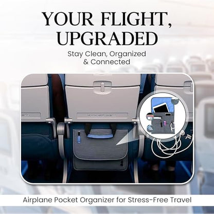 SO~MINE Airplane Pocket Organizer | Tray Table Cover | In Flight Seat Back Organizer Bag | Commuter Essential Travel Bag | Media Pouch For Flying | Travel Gift | Attaches To Luggage - color: Charcoal Cobalt