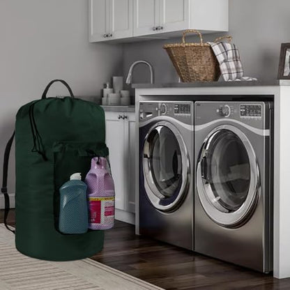 Laundry Bag with Shoulder Straps and Mesh Pocket Laundry Backpack Large Portable Laundry Hamper for College Laundromat Apartment (Green) - color: Green