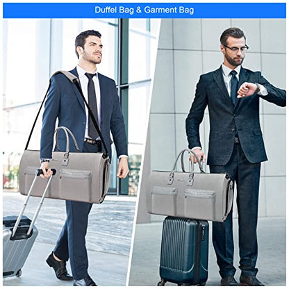 Modoker Convertible Garment Bag with Shoulder Strap, Carry on Garment Duffel Bag for Men Women - 2 in 1 Hanging Suitcase Suit Travel Bags, Light Grey - color: Light Grey