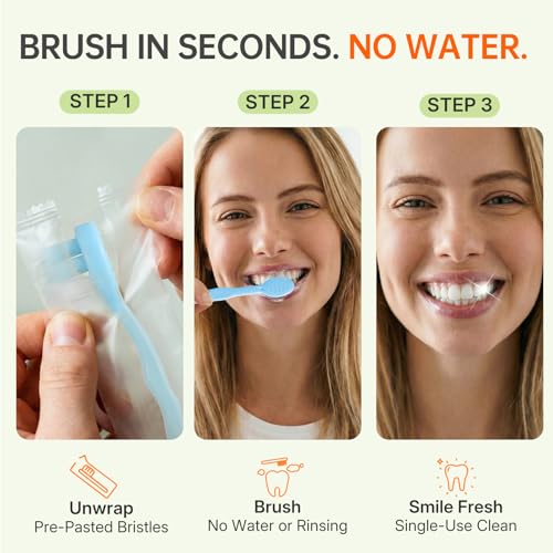 100-Pack Pre-Pasted Mini Travel Toothbrushes, Individually Wrapped Bulk Pack, Disposable Toothbrushes with Toothpaste, Waterless Single-Use Extra Soft Bristle for Adults, Travel & Braces - size: 1 Count (Pack of 100)
