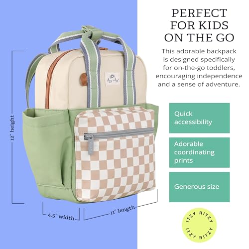 Itzy Ritzy Toddler Backpack - Daycare Bag - Features Adjustable Shoulder Straps, 2 Side Pockets & Spacious Interior with Wipeable Fabric Lining & Name Label, Checkerboard Backpack - color: Checkerboard