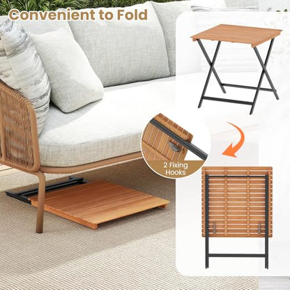 Tangkula 28-Inch Acacia Wood Patio Dining Table, Square Foldable Outdoor Table with Slatted Tabletop, Portable Outside Bistro Dining Table for Backyard, Porch, Balcony - size: 28"