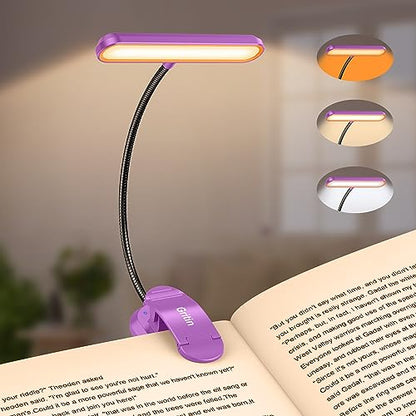 Gritin Rechargeable Book Light for Reading in Bed with 19 LED &Memory Function-Eye Caring 3 Color Temperatures,5 Brightness Levels,90 Hrs Runtime Flexible Goose Neck Clip on Light-Dark Purple - color: Dark Purple
