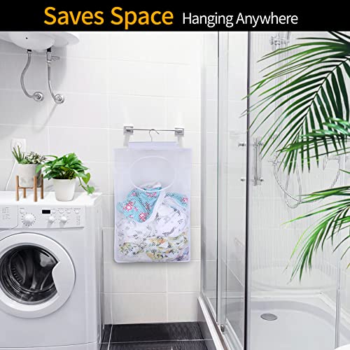 Breathable Mesh Laundry Hamper, Bringing Hooks Foldable Hanging Shower Caddy, Fast Drying Portable Space Saving Storage Bag, Applied to College Dorm Rooms, Gym, Swimming and RV Travel (White) - color: White